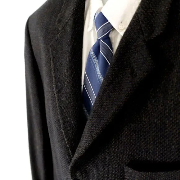 Joseph‎ Abboud Soft Tweed Wool Blue Black Tan Check 3 Button Sport Coat 44R